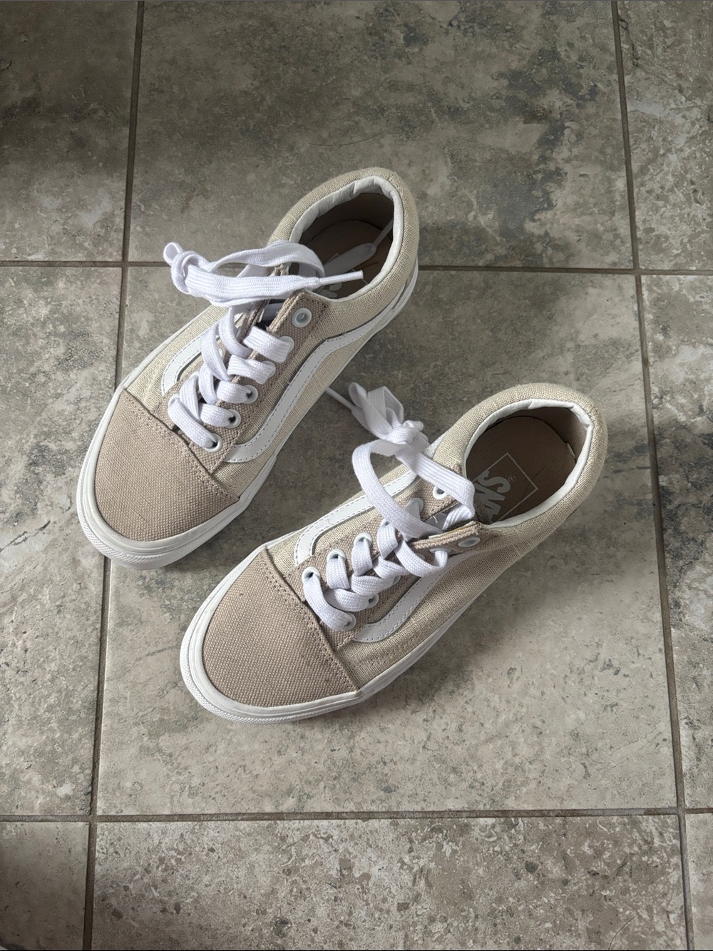 Vans Women's Canvas Sneakers in Beige and White